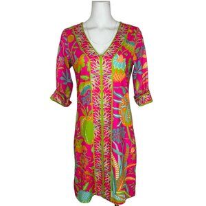 Gretchen Scott Jersey Bordertown Dress S Hummingbird Heaven Pink Flip Cuff Mini